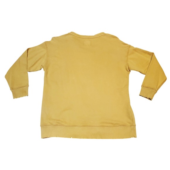 Aerie Lace-Up Oversized Crew Sweatshirt Mustard Yellow XS Distressed Hem - Picture 2 of 10